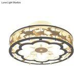 Nordic Iron Drum Ceiling Light Fixture 6-Bulb Semi Flush Mount Grey With Wood Elk Decor
