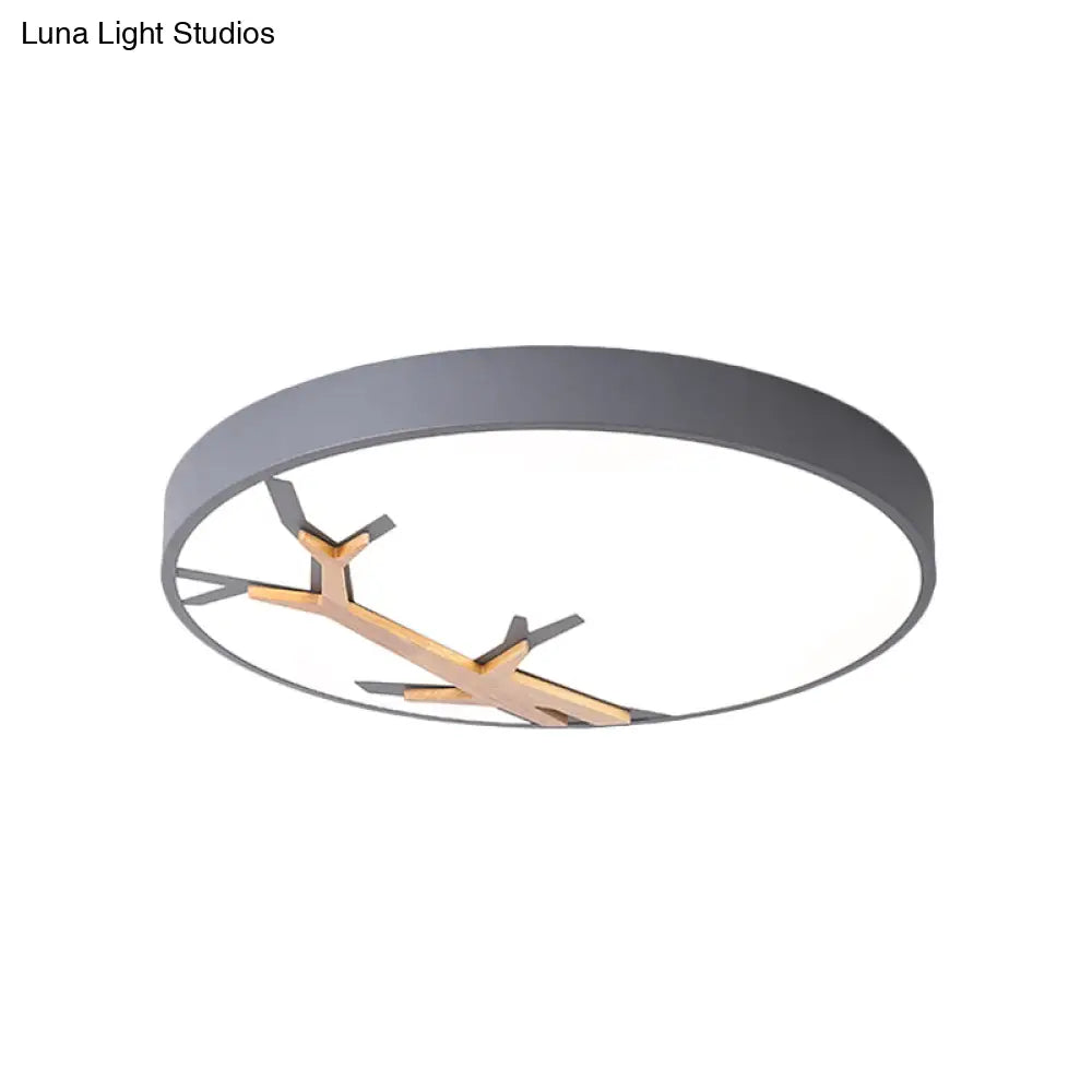 Nordic Iron Flushmount Led Ceiling Light With Withered Branch Pattern In Grey/White/Blue - Wood