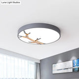 Nordic Iron Flushmount Led Ceiling Light With Withered Branch Pattern In Grey/White/Blue - Wood