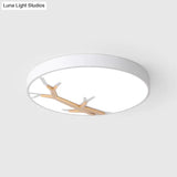 Nordic Iron Flushmount Led Ceiling Light With Withered Branch Pattern In Grey/White/Blue - Wood