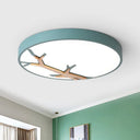 Nordic Iron Flushmount Led Ceiling Light With Withered Branch Pattern In Grey/White/Blue - Wood
