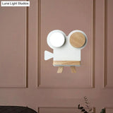 Nordic Iron Grey/White-Wood Led Wall Sconce With Rack - Shooting Camera