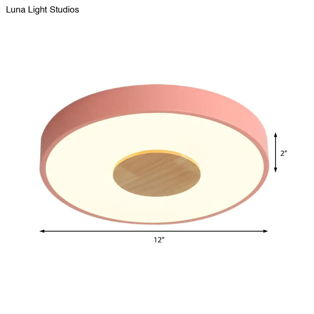 Nordic Iron Round Flush Mount Ceiling Light - 1 Head Pink/Blue/White Lighting Fixture For Bedroom