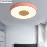 Nordic Iron Round Flush Mount Ceiling Light - 1 Head Pink/Blue/White Lighting Fixture For Bedroom