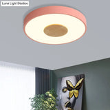Nordic Iron Round Flush Mount Ceiling Light - 1 Head Pink/Blue/White Lighting Fixture For Bedroom