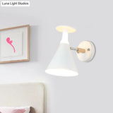 Nordic Iron Single Bulb Sconce Light - Rotatable Cone Wine Cup Wall Mounted Lamp With Wood Accent