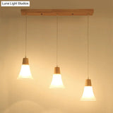 Nordic Ivory Glass Hang Lamp - 3-Head Cluster Pendant For Dining Room Wood Finish