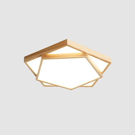Nordic Led Acrylic Ceiling Mounted Lamp For Bedroom - Wood 2-Tiered Flush Light Fixture / 14’’