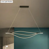 Nordic Led Black Pendant Light Kit In Warm/White 31.5/39/47 Wide With Metallic Leaf-Like Island