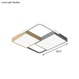Nordic Led Ceiling Light - 20.5’ X 34’ Acrylic Grey & Wood Flush Mount With Grid Design Warm/White