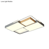 Nordic Led Ceiling Light - 20.5’ X 34’ Acrylic Grey & Wood Flush Mount With Grid Design Warm/White