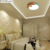 Nordic Led Ceiling Light - Thin Round Acrylic Flushmount With Wavy Wood Pattern White/Grey/Green