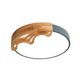 Nordic Led Ceiling Light- Thin Round Acrylic Flushmount With Wavy Wood Pattern White/Grey/Green