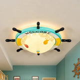 Nordic Led Ceiling Light With Frosted Glass Dome & Rudder Design - Light/Dark Blue Flush Mount