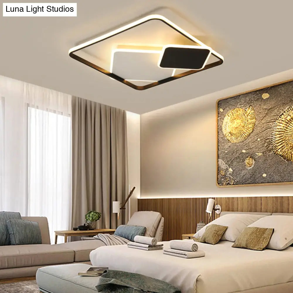 Nordic Led Ceiling Mounted Light For Bedroom - Black And White Square Flush Mount Lamp