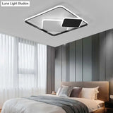 Nordic Led Ceiling Mounted Light For Bedroom - Black And White Square Flush Mount Lamp