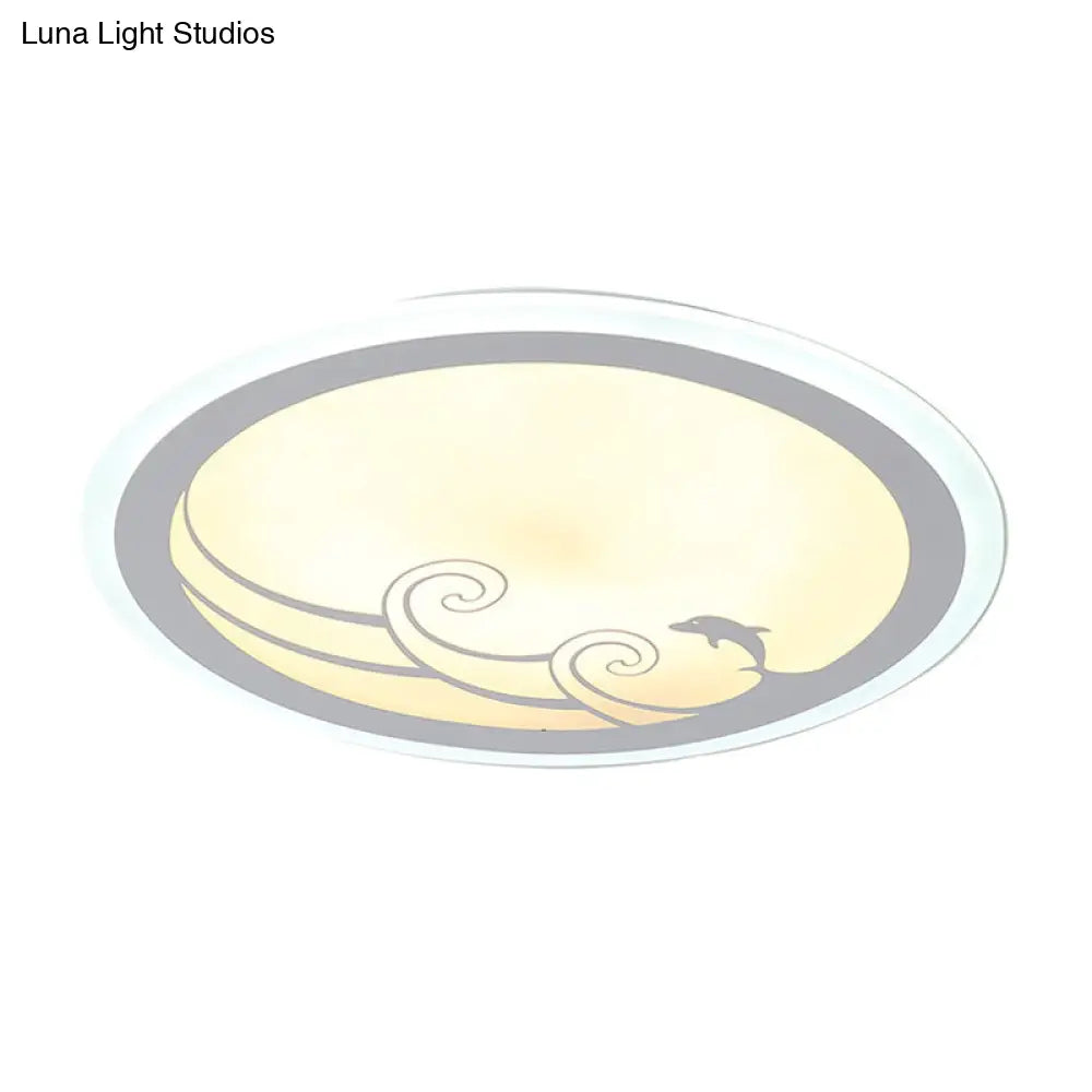 Nordic Led Dolphin Pattern Flush Light - Acrylic Shade Warm/White