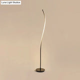 Nordic Led Floor Reading Lamp: Curved Metallic Stand For Living Room Black/White