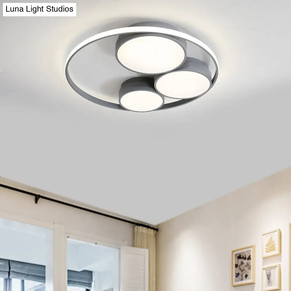 Nordic Led Flush Ceiling Light Grey/White Round Mount Bedroom Lamp - 18’/21.5’/31’ Width