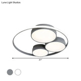Nordic Led Flush Ceiling Light Grey/White Round Mount Bedroom Lamp - 18’/21.5’/31’ Width