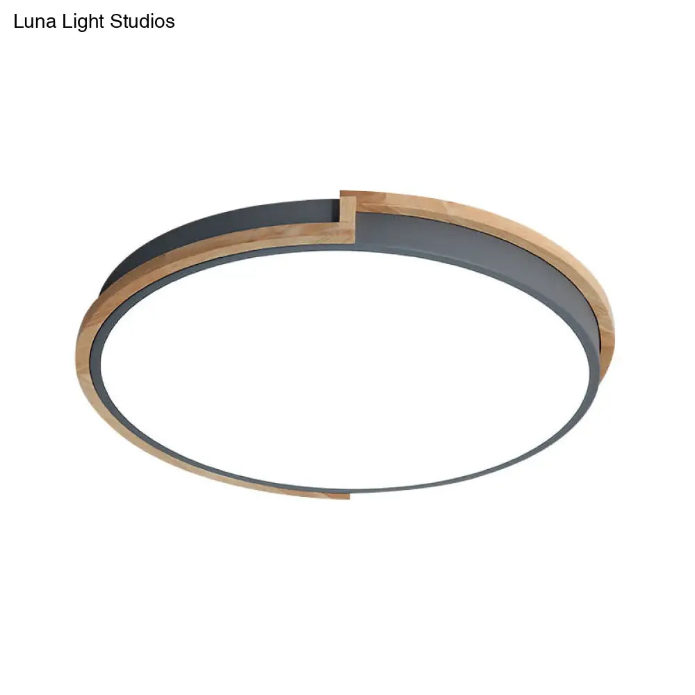Nordic Led Flush Mount Ceiling Light With Acrylic Shade And Wood Frame - Perfect For Bedrooms