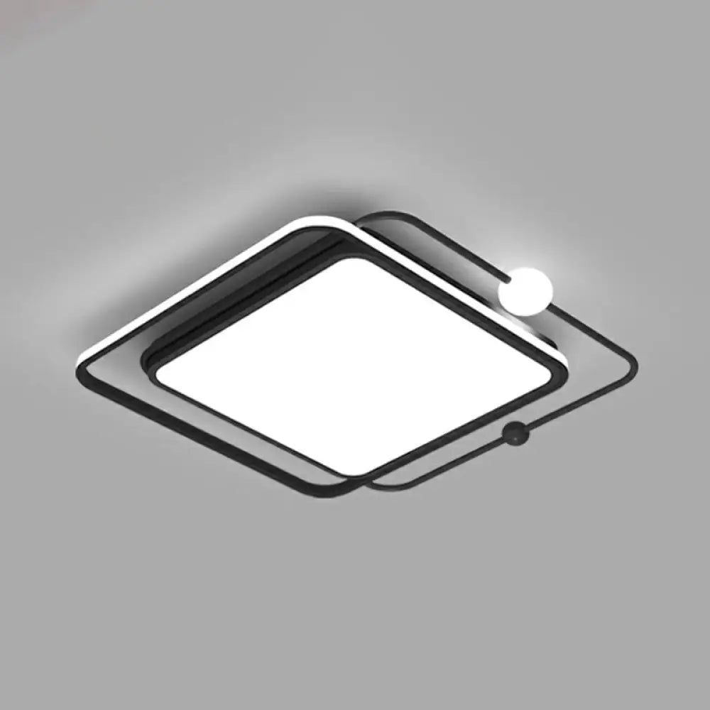 Nordic Led Flush Mount Ceiling Light With Square And Orb Design In Black Acrylic For Bedrooms /