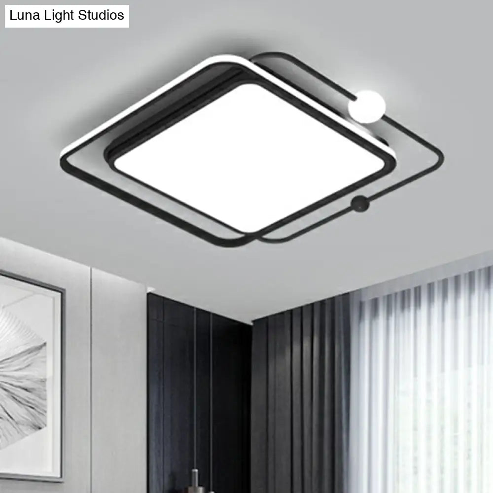Nordic Led Flush Mount Ceiling Light With Square And Orb Design In Black Acrylic For Bedrooms