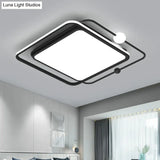 Nordic Led Flush Mount Ceiling Light With Square And Orb Design In Black Acrylic For Bedrooms