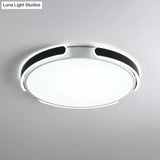 Nordic Led Flush Mount Round Ceiling Light - Black/White With Riveted Straps 14/18/21.5’ Warm/White