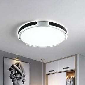 Nordic Led Flush Mount Round Ceiling Light - Black/White With Riveted Straps 14/18/21.5’