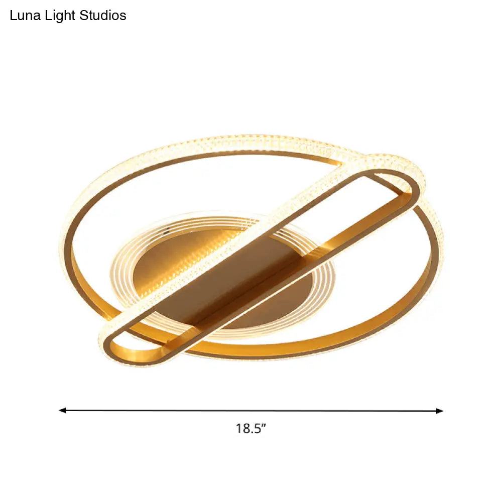 Nordic Led Gold Flush Mount Lamp In Warm/White Light - Circular And Oblong Fixture 18.5’/23’ Width