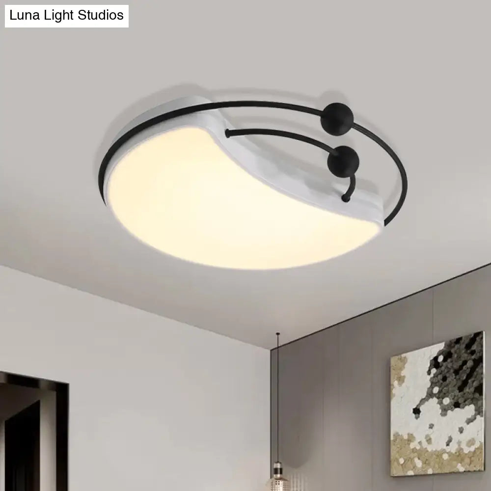 Nordic Led Metal Moon Ceiling Flush Mount - Elegant White Finish For Bedroom