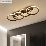 Nordic Led Metallic Flush Mount Light - Black Rings Semi Ideal For Living Room (Customization In 7