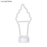 Nordic Led Nightstand Light - White Geometric Table Lamp With Plastic Shade