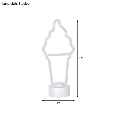 Nordic Led Nightstand Light - White Geometric Table Lamp With Plastic Shade