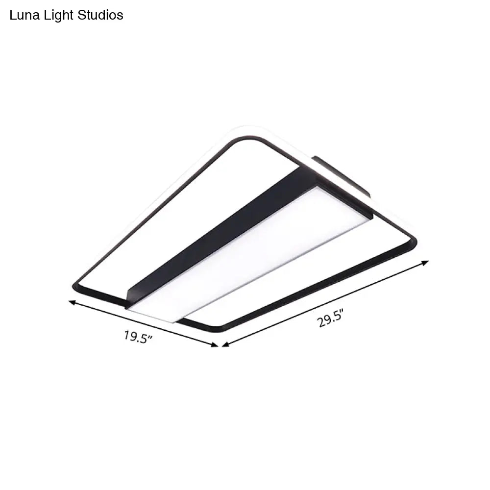 Nordic Led Rectangular Ceiling Light With Acrylic Shade - White/Black Flush Mount For Bedroom