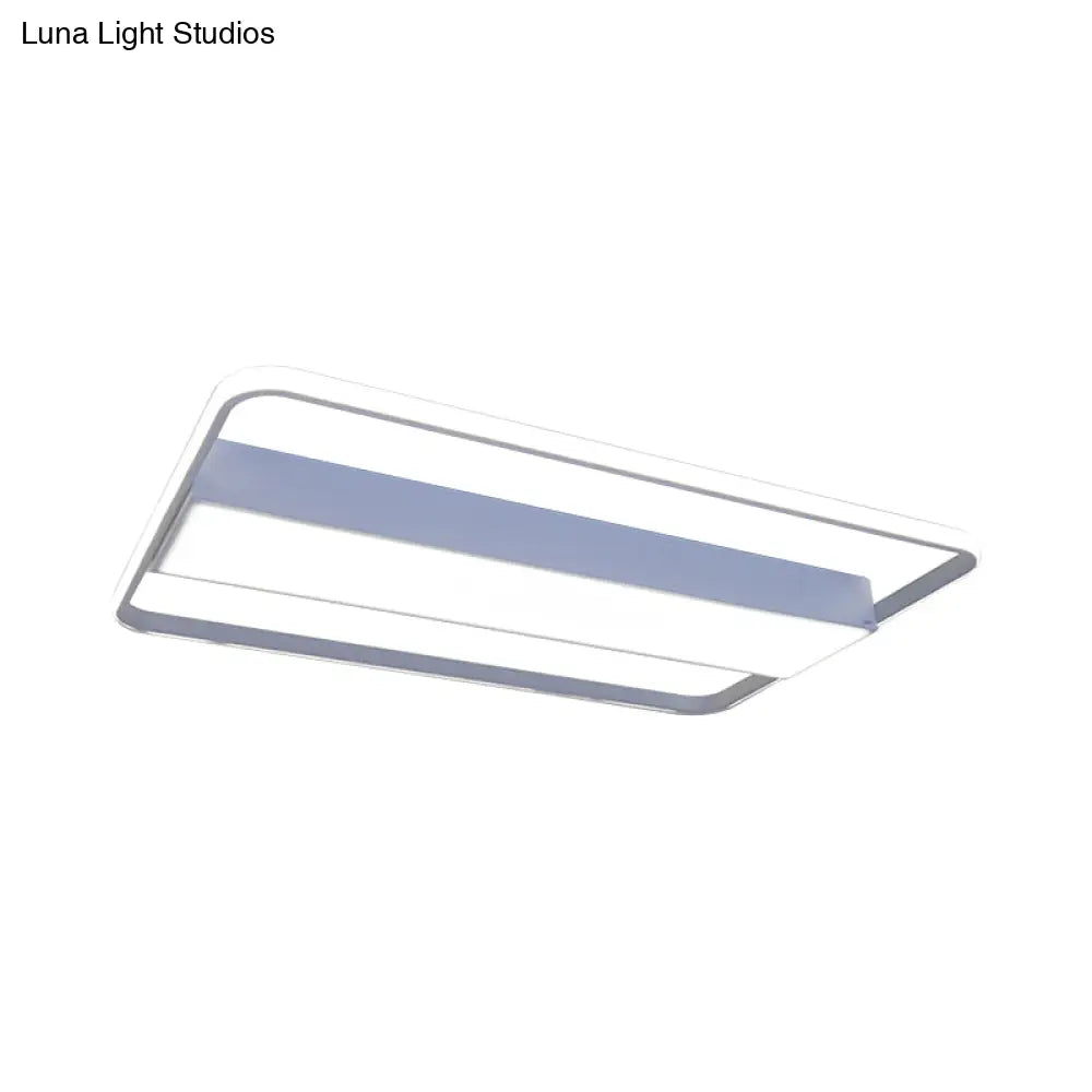 Nordic Led Rectangular Ceiling Light With Acrylic Shade - White/Black Flush Mount For Bedroom