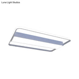 Nordic Led Rectangular Ceiling Light With Acrylic Shade - White/Black Flush Mount For Bedroom