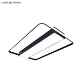 Nordic Led Rectangular Ceiling Light With Acrylic Shade - White/Black Flush Mount For Bedroom