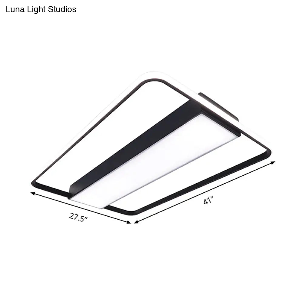 Nordic Led Rectangular Ceiling Light With Acrylic Shade - White/Black Flush Mount For Bedroom