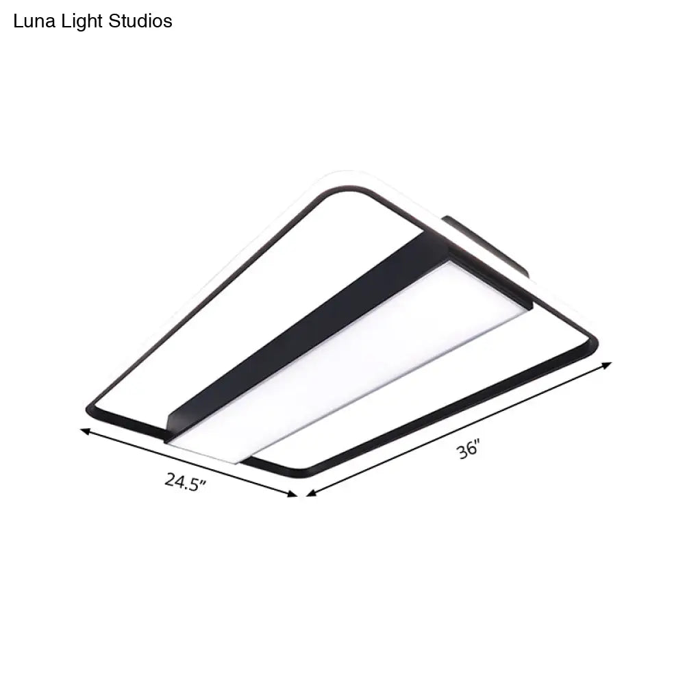 Nordic Led Rectangular Ceiling Light With Acrylic Shade - White/Black Flush Mount For Bedroom