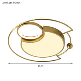 Nordic Led Semi Flush Mount Ceiling Fixture In Gold - Acrylic Rounded Light With Warm/White