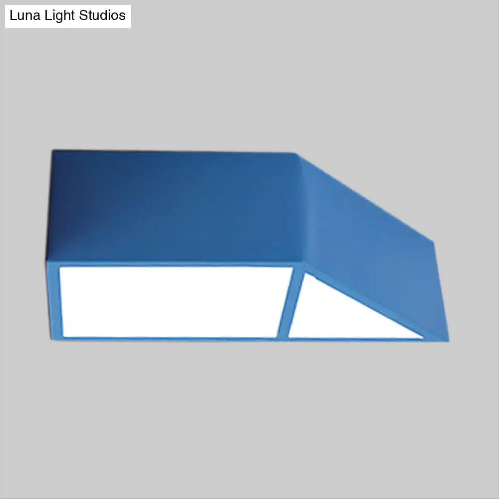 Nordic Led Trapezoid Close To Ceiling Lamp - Blue/Red/Yellow Flush Mount Fixture With Acrylic Shade