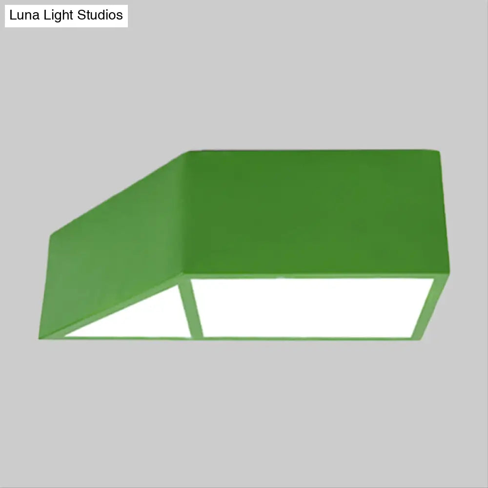 Nordic Led Trapezoid Close To Ceiling Lamp - Blue/Red/Yellow Flush Mount Fixture With Acrylic Shade