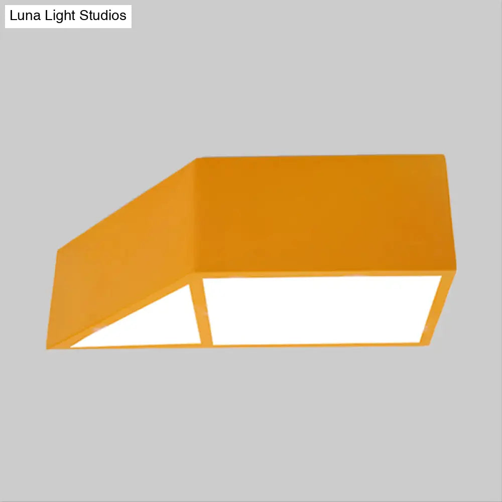Nordic Led Trapezoid Close To Ceiling Lamp - Blue/Red/Yellow Flush Mount Fixture With Acrylic Shade