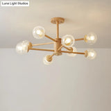 Nordic Led Wooden Chandelier With 2-Tier Radial Beige Design And Clear Glass Shades