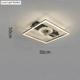 Nordic Light Luxury Fan Living Room Square Ceiling Lamp Simple Dining Bedroom Black / A Stepless