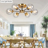 Nordic Light Luxury Glass Living Room Dining Ceiling Lamp 6 Heads / Without Bulb