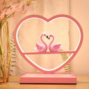 Nordic Loving Heart Led Table Lamp For Sleeping Room - Metallic Pink With Swan Deco