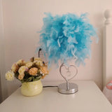 Nordic Loving Heart Night Light Feather Table Lamp In Red/Blue/White - Crystal Decor 1 Bulb For